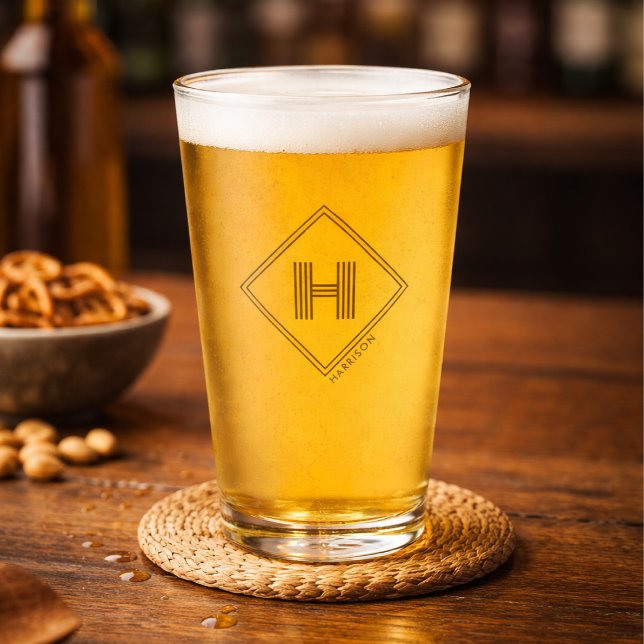 Beer Glass | Modern Geometric Monogram Initial Glas (Von Creator hochgeladen)
