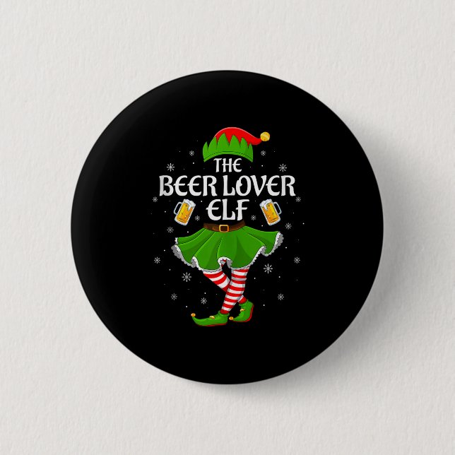 Beer Lover Elf Christmas Family Girls Women Elf Sq Button (Vorderseite)