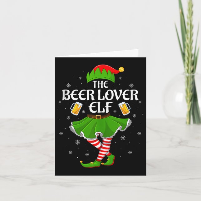 Beer Lover Elf Christmas Family Girls Women Elf Sq Karte (Vorderseite)
