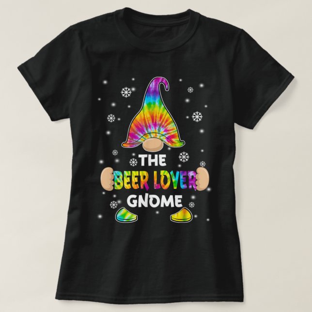 Beer Lover Gnome Frohe Weihnachtsfeier Gefärbte Kr T-Shirt (Design vorne)