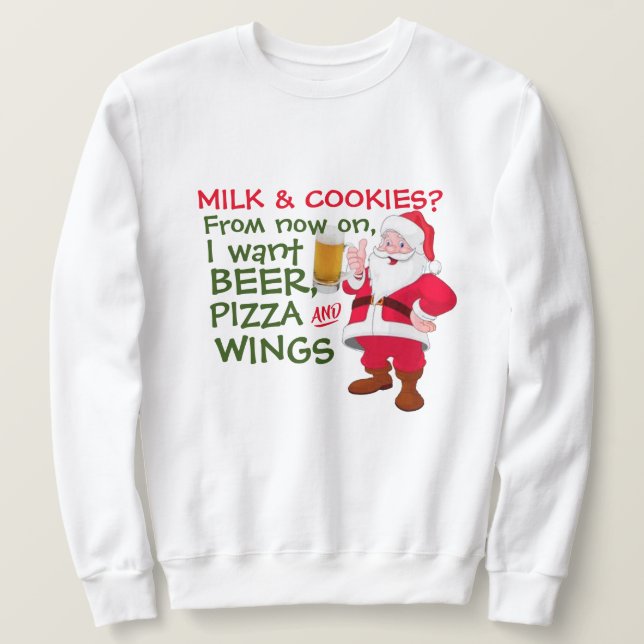 Beer Lover Santa Pizza & Wings: Funny Christmas Sweatshirt (Design vorne)
