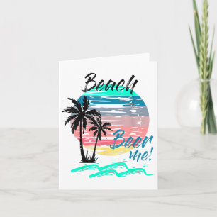 Beer Me Funny Drink Beach Retro Sunset Palm Tre Karte