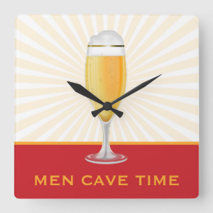 Beer Men Cave Time Clock Quadratische Wanduhr