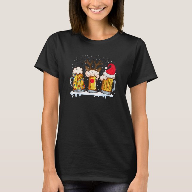 Beer Mug Christmas Tree Lights Reindeer Xmas Santa T-Shirt (Vorderseite)