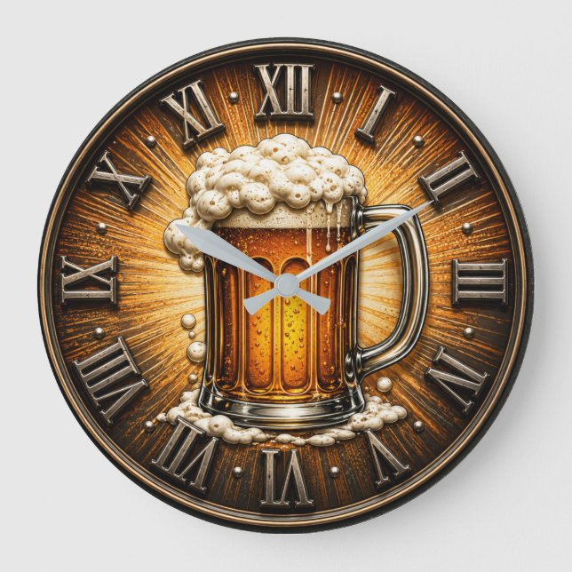 Beer Mug Man Cave Bar Gift Große Wanduhr (Vorderseite)