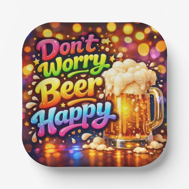 Beer Mug With Neon Rainbow Quote Pappteller (Vorderseite)