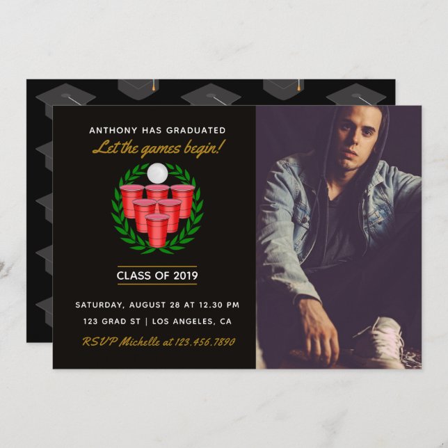 Beer Pong Abschluss feiern Party Foto hinzufügen Einladung (Vorne/Hinten)