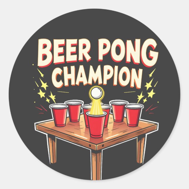 Beer Pong Champion Ping Pong Drink Runder Aufkleber (Vorderseite)