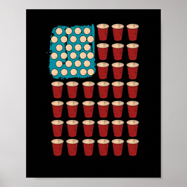 Beer Pong Drinking Game American Flag 4. july Poster (Vorne)