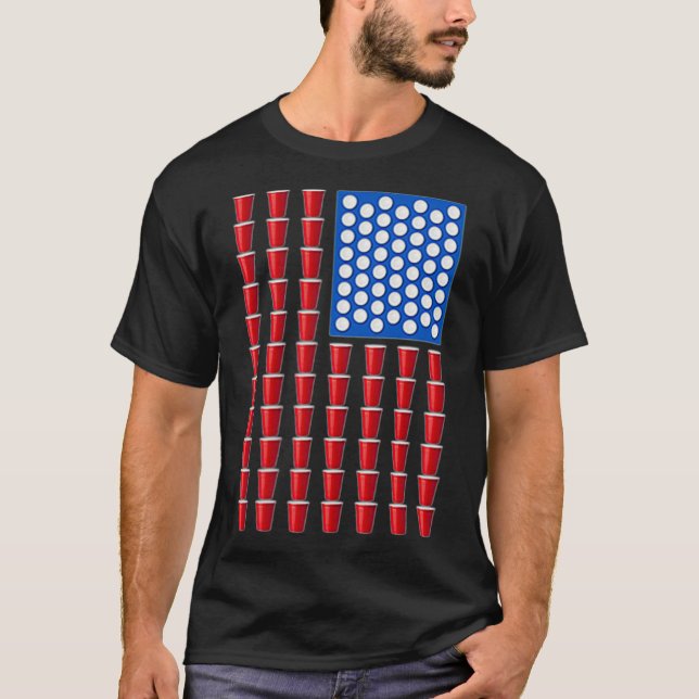 Beer Pong Red Solo Cup American Flag USA T-Shirt (Vorderseite)