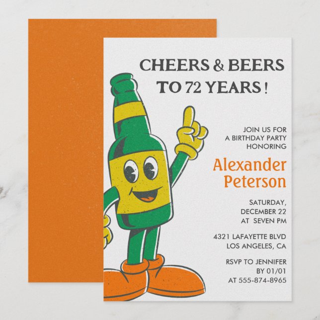 Beer Rustic Funny Men Einladung zum 72. Geburtstag (Vorne/Hinten)