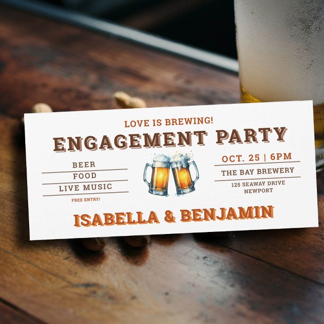 Beer Themed Brauerei Fest Ticket Engagement Party Einladung (beer themed engagement party invitation brewery ticket)