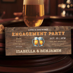 Beer Themed Brewery Wood Ticket Engagement Party Einladung