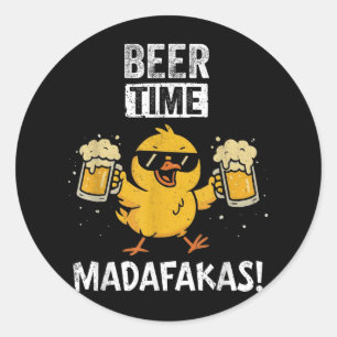 Beer Time Madafakas Funny Meme Duck mit Bierchic Runder Aufkleber
