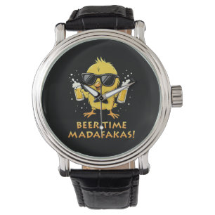 Beer Time Madafakas Funny Meme Duck Rodelbahn mit Armbanduhr