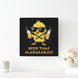Beer Time Madafakas Funny Meme Duck Rodelbahn mit Quadratische Wanduhr