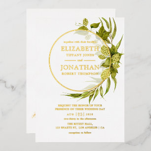 Beer Willow Greenery Gold Geometric Wedding Folieneinladung