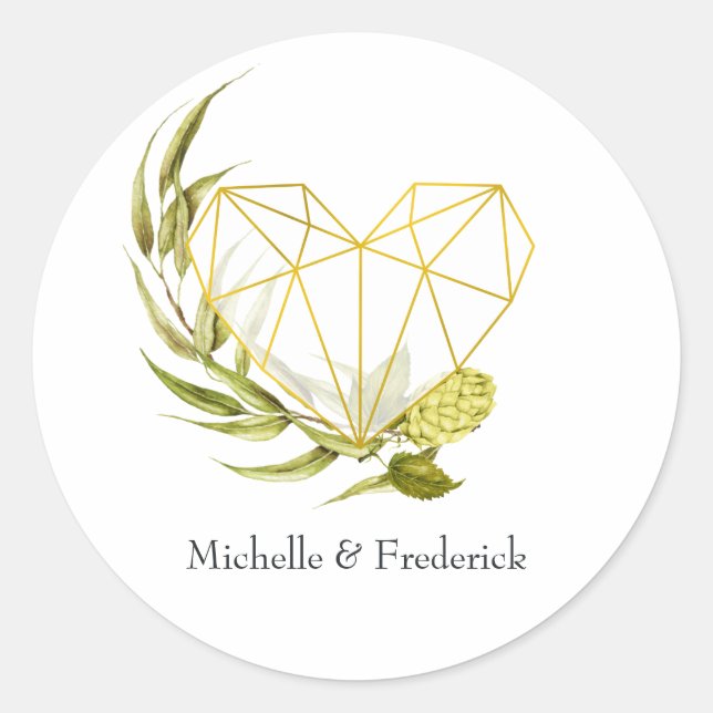 Beer Willow Greenery und Gold Geometric Runder Aufkleber (Vorderseite)