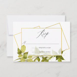 Beer Willow Greenery und Gold Geometric Wedding RSVP Karte