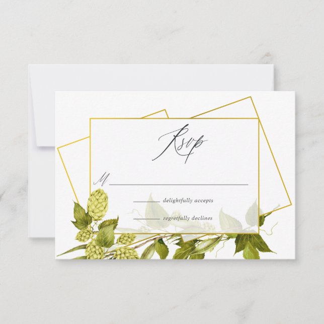 Beer Willow Greenery und Gold Geometric Wedding RSVP Karte (Vorderseite)