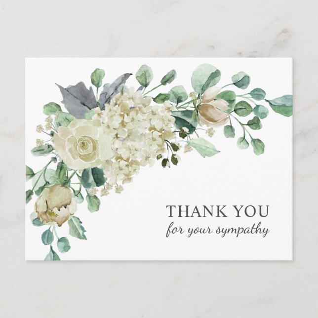 Beerdigung Beileid Danke, Creme Watercolor Floral Postkarte (Vorderseite)