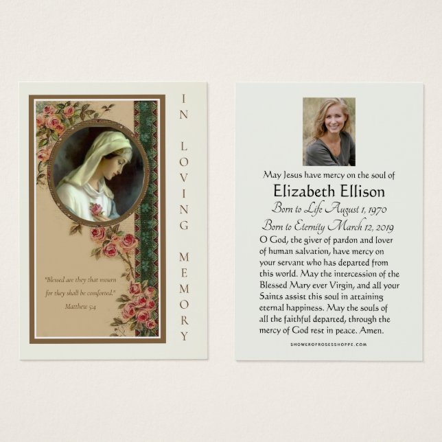 Beerdigung Beileid Jungfrau Mary Religious (Vorne & Hinten)