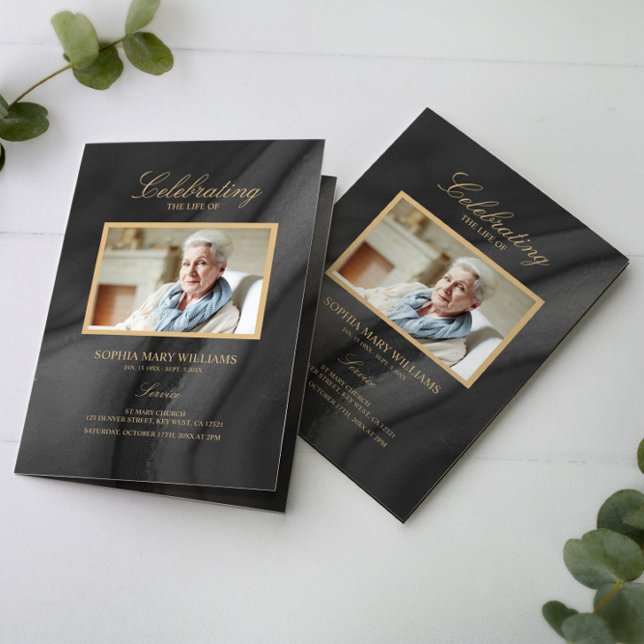 Beerdigung Black & Gold Calligrafy |Memorial-Progr Programm (Von Creator hochgeladen)