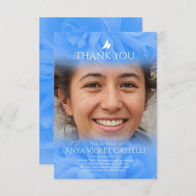 Beerdigung Blau weiche Rose Foto Familie danke Kar (Vorne/Hinten)