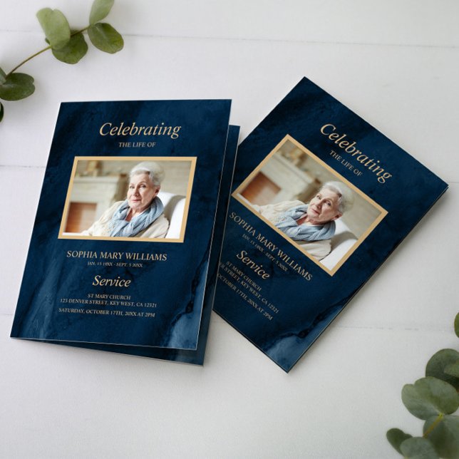 Beerdigung Blue & Gold Calligraphy |Memorial-Progr Programm (Von Creator hochgeladen)