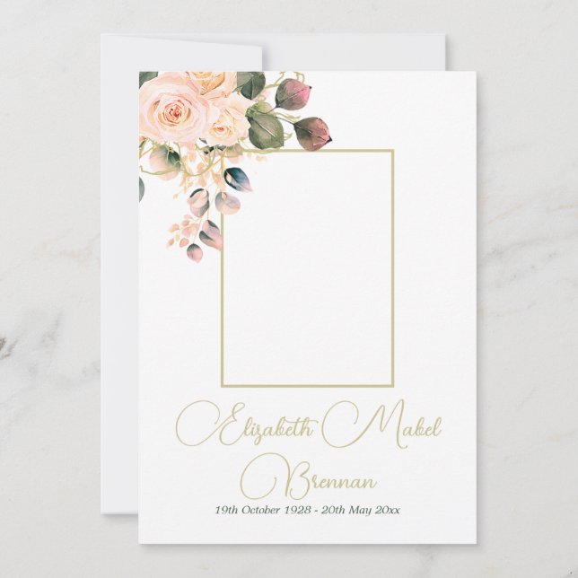 Beerdigung Christliches Foto Elegante Rosa Rosenga Einladung (Rückseite)