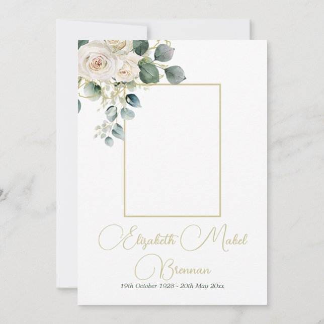 Beerdigung Christliches Foto Elegante Rose Florenz Einladung (Rückseite)