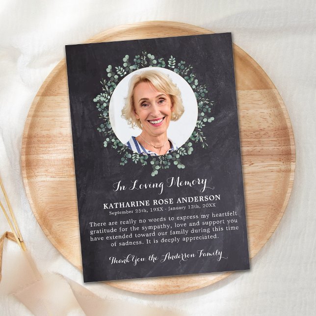 Beerdigung DANK YOU Eucalyptus Beileid Slate Foto Dankeskarte (Von Creator hochgeladen)