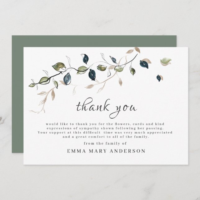 Beerdigung Danke Botanische Elegant Card (Vorne/Hinten)