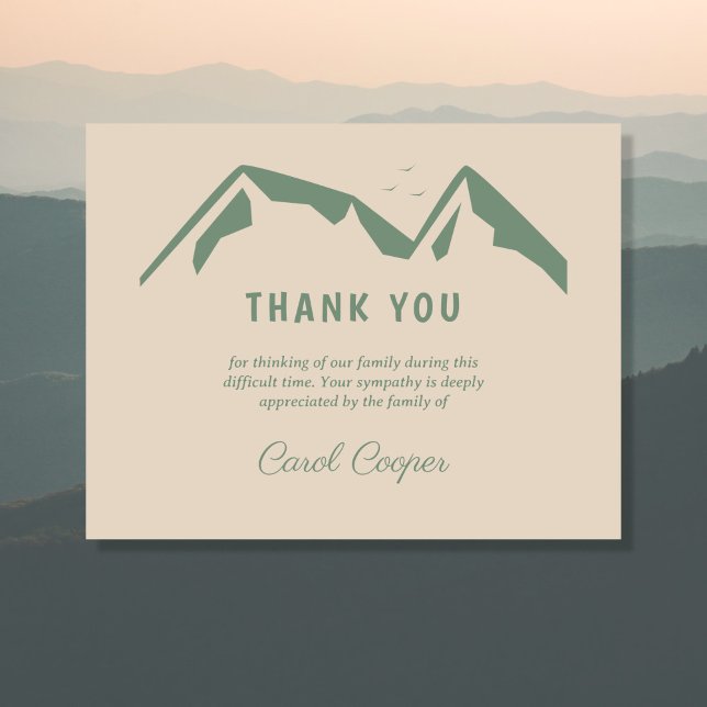 Beerdigung Danke, dass ihr eine Karte mit grünen B (Funeral Thank You Note Card with Green Mountains)