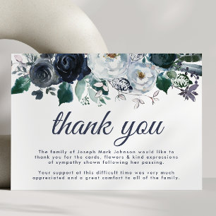 Beerdigung Danke, Hinweis Bereavement Blue Flora Dankeskarte