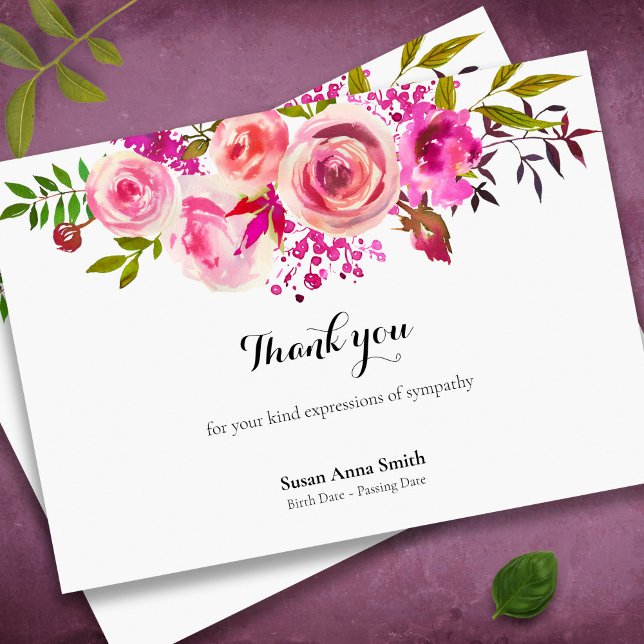 Beerdigung Dankeschön Karten | AUGUST ROSE (Watercolor roses floral memorial sympathy funeral thank you card)