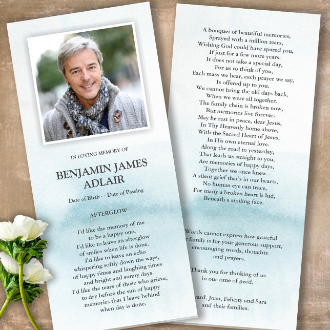 Beerdigung Dankeschön Karten | Blaue Wasserfarbe W (Sympathy Photo Celebration of Life, In Loving Memory, Forever in our Hearts Funeral thank you cards)