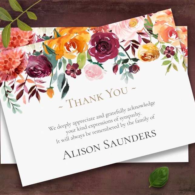 Beerdigung Dankeschön Karten | Floral Paprika (Floral border sympathy bereavement funeral thank you card)