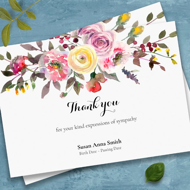 Beerdigung Dankeschön Karten | Friedlich Florals (Peaceful florals bereavement sympathy memorial funeral thank you card)