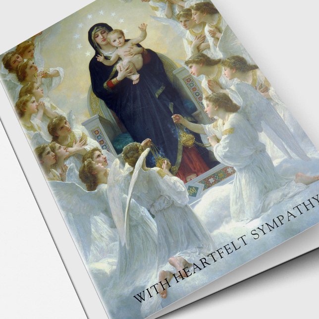 Beerdigung Dankeschön Karten | Jungfrau mit Engeln (Religious Catholic Sympathy Card. The Virgin with Angels funeral thank you cards)