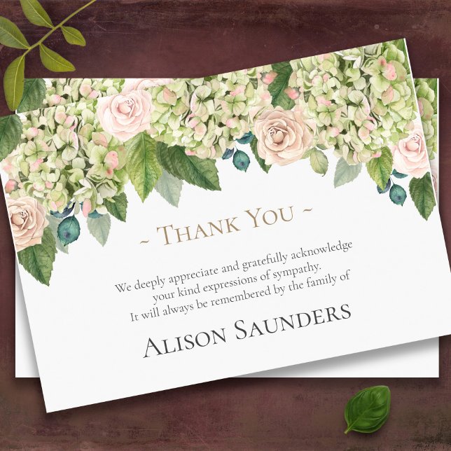Beerdigung Dankeschön Karten | Vintage Hydrangea-R (Sympathy Hydrangea Roses floral drop bereavement memorial funeral thank you card)