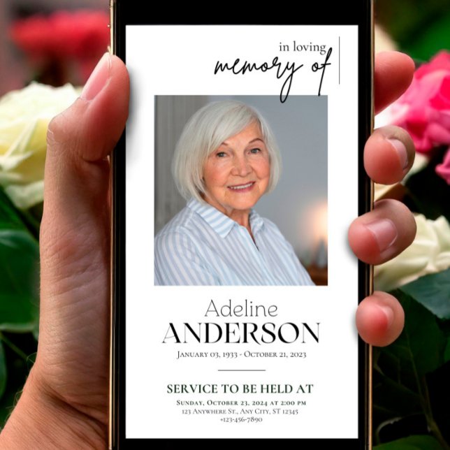 Beerdigung der Beerdigung von Leben Mobile Einladu Ankündigung (Digital Funeral Invitation Template, Celebration of Life Phone Invitation,Electronic In Loving Memor)
