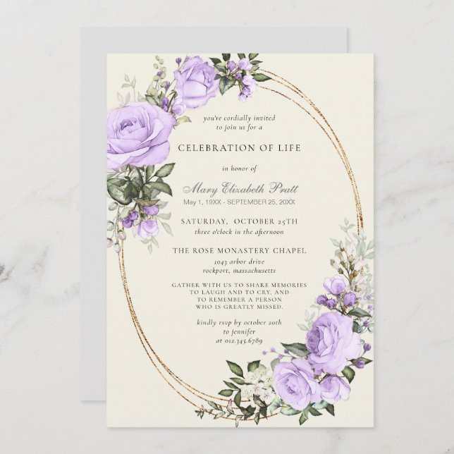 Beerdigung der Lebensbeerdigung Lila Blüte Einladung (Vorne/Hinten)