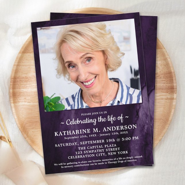 Beerdigung der Lebensbeerdigung Moderner Lila Marm Einladung (Von Creator hochgeladen)