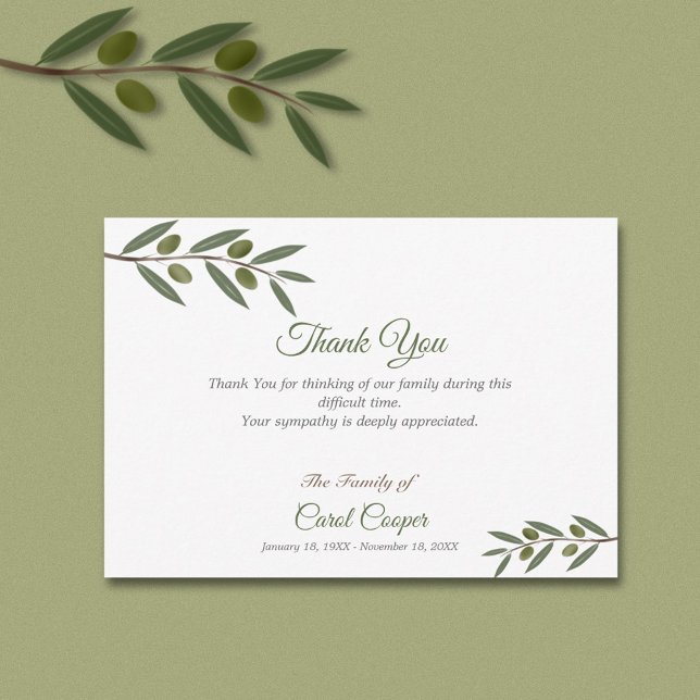 Beerdigung der Olive Branch mit Wasserfarbe Dankes Dankeskarte (Watercolor Olive Branch Funeral Thank You Card)