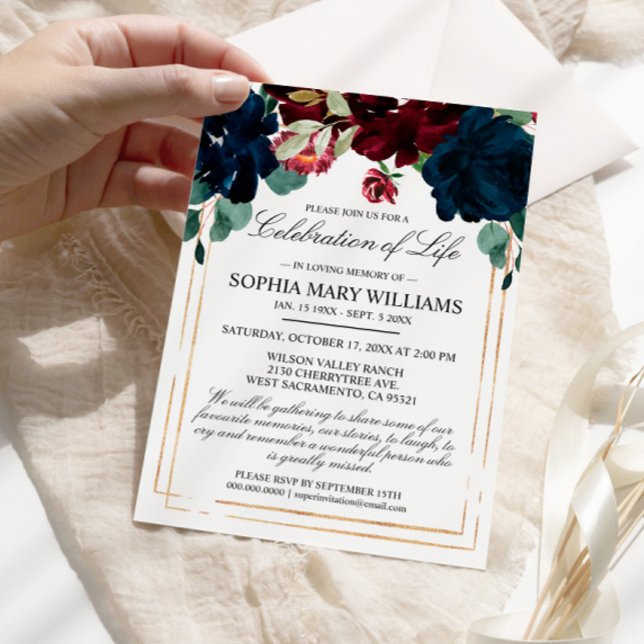 Beerdigung der Rose von Navy und Burgund Einladung (Von Creator hochgeladen)