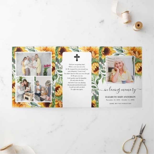 Beerdigung der Sonnenblume Wasserfarbenflora Dreifach-gefaltete Programmkarte (Außenbereich)