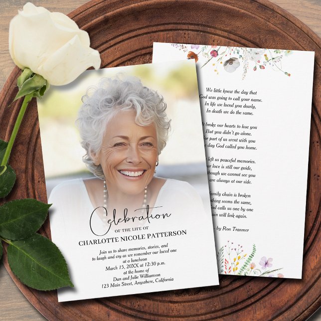 Beerdigung des Fotos Einladung (Wildflowers funeral Celebration of Life photo invitations)
