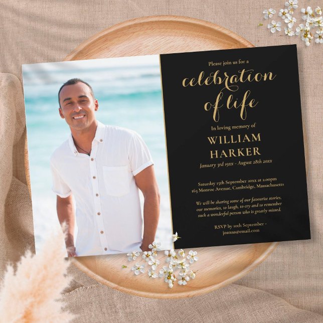 Beerdigung des Fotos "Leben, Schwarz und Gold" Einladung (Von Creator hochgeladen)