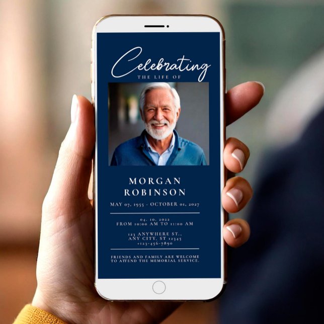 Beerdigung des Lebens Beerdigung Telefoneinladung Ankündigung (Digital Funeral Invitation, Celebration of Life Phone Invitation,Electronic In Loving Memory)